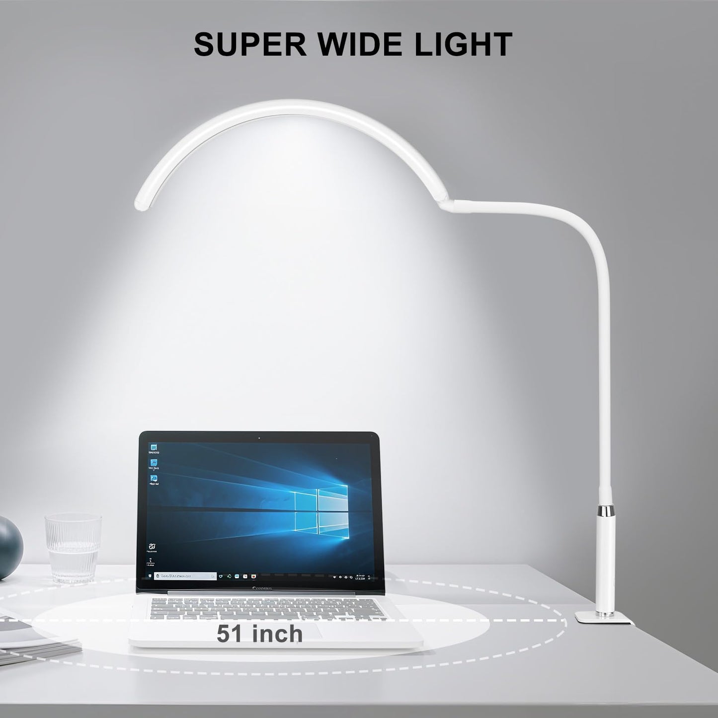 ZEKAHOV Professional Half Moon LED Desk Light for Nail Techs & Artists – Flexible Gooseneck Lamp with Clamp, 3 Color Modes & 5 Brightness Levels for Manicure, Tattoo, Beauty Work (White)