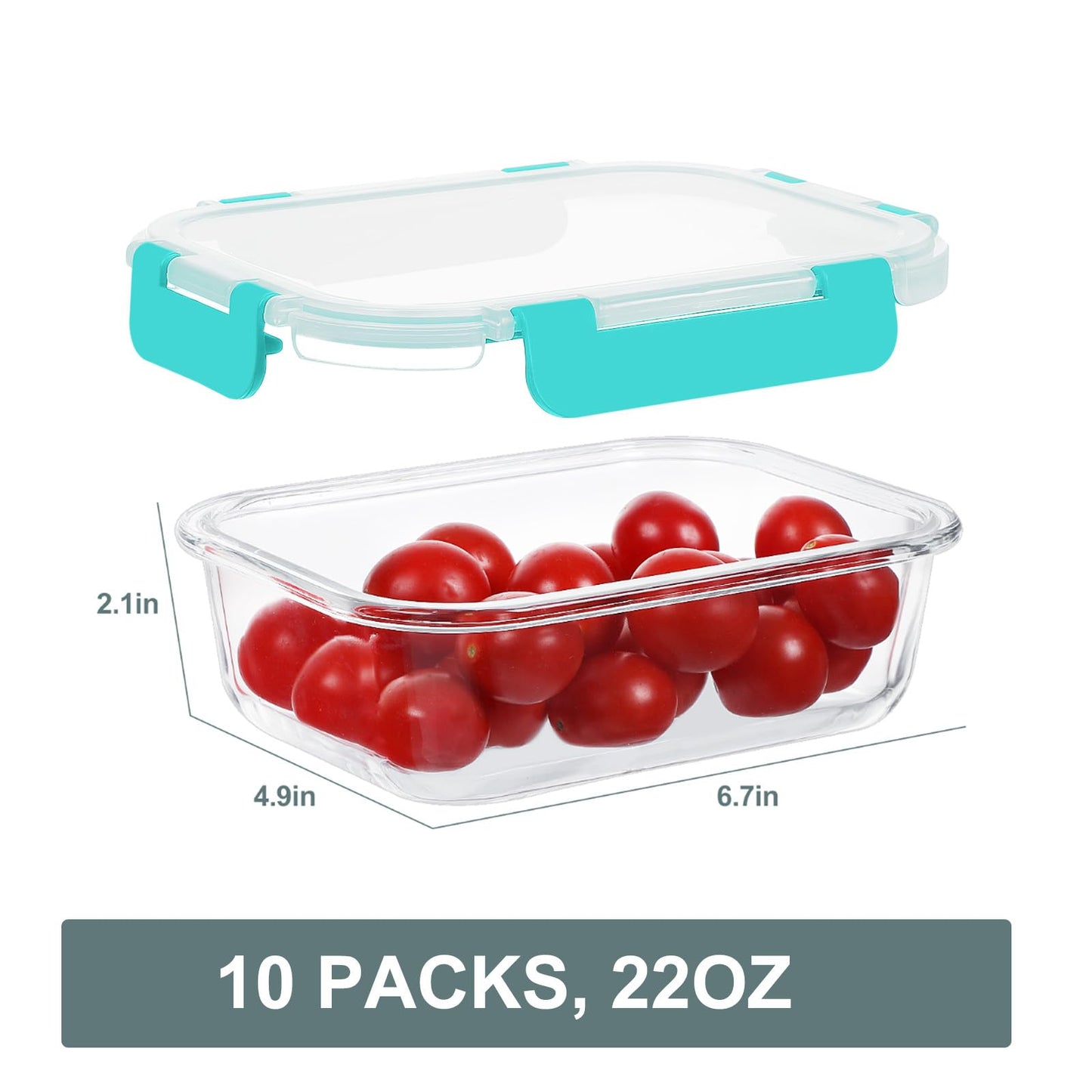 KOMUEE 10 Packs 22 oz Glass Meal Prep Containers, Glass Food Storage Containers with Lids, Airtight Lunch Boxes BPA Free, Microwave and Freezer Safe, Green