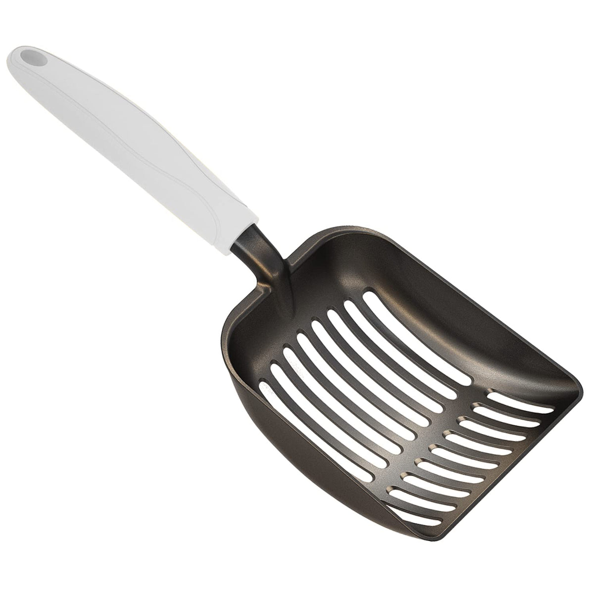 WePet Cat Litter Scoop, Non-Stick Plated Aluminum Alloy Sifter, Kitty Durable Metal Scooper, Deep Shovel, Long Handle, Kitten Pooper Lifter, Size Large, Coated Black Body with Pink Handle