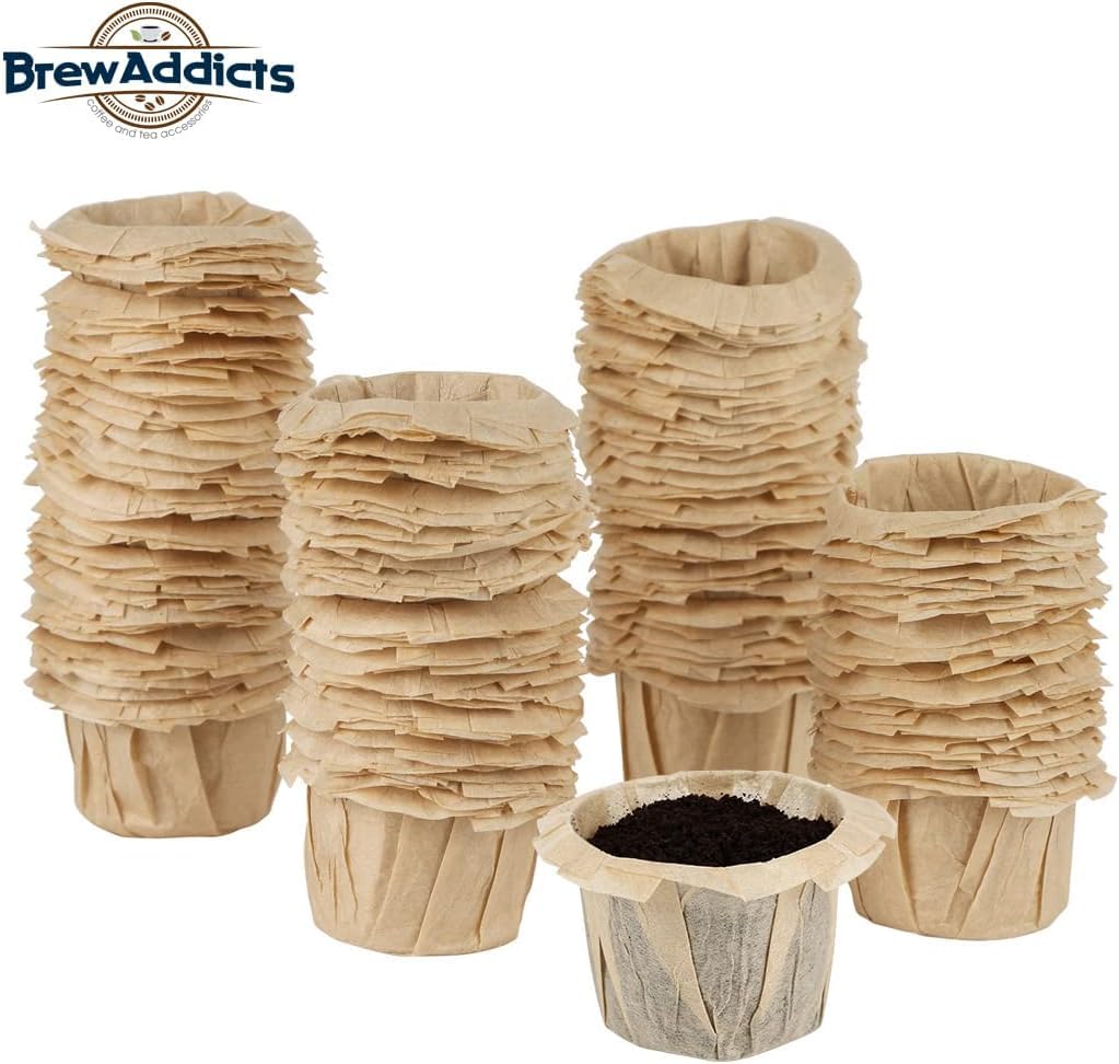 Brew Addicts 300 Paper Coffee Single-Use Filters, Brown, All-Natural & Unbleached for Keurig Brewers and Compatible with K-Cup Pods 1.0 & 2.0 Models, Disposable filters