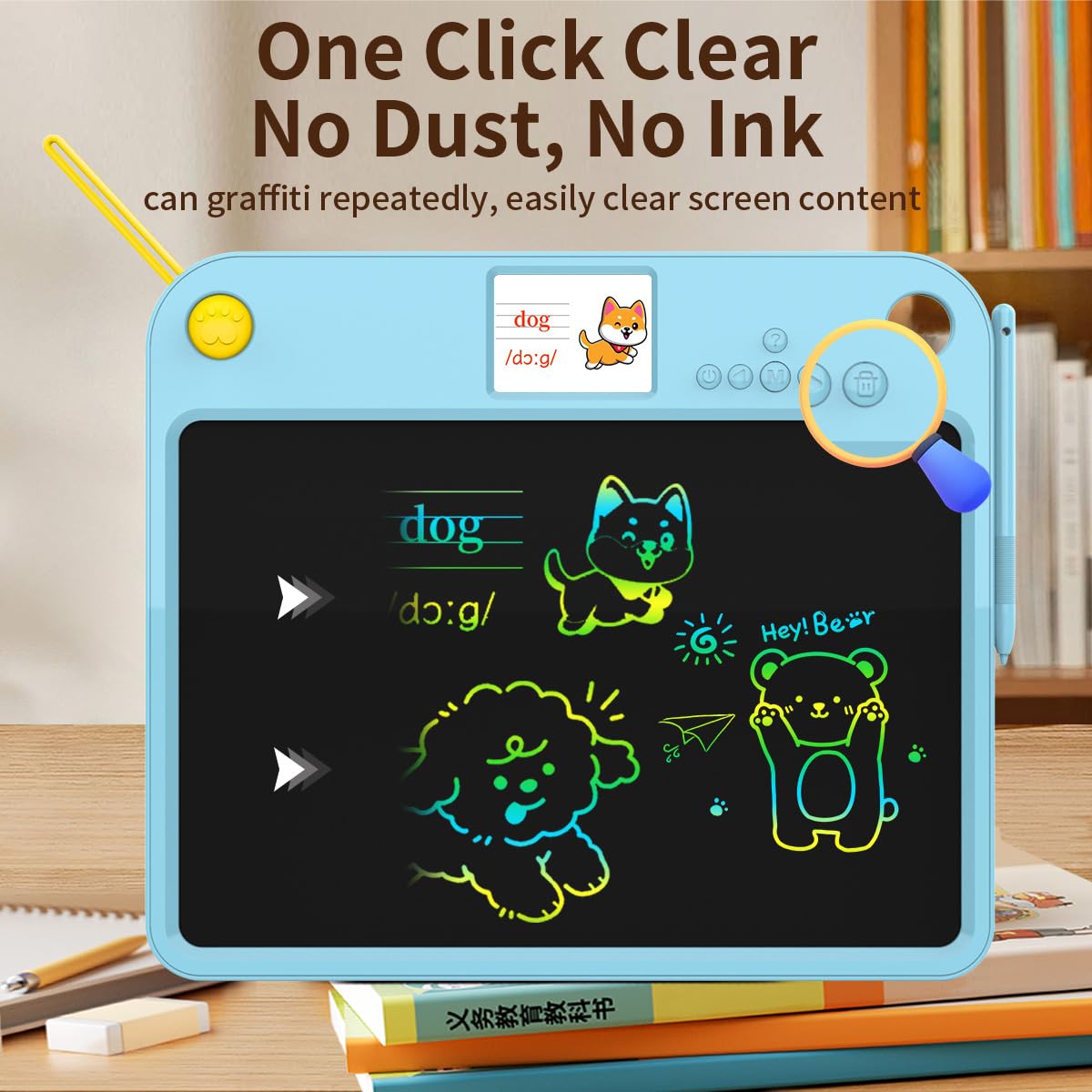 16 Inch LCD Learning Tablet Autism Toys forvalentines Day Gifts Kids 5-7 Dual-Screen Pad with 9 Learning Themes,Rechargeable Erasable Board Extra Stylus Lock Switch for Travel Home School