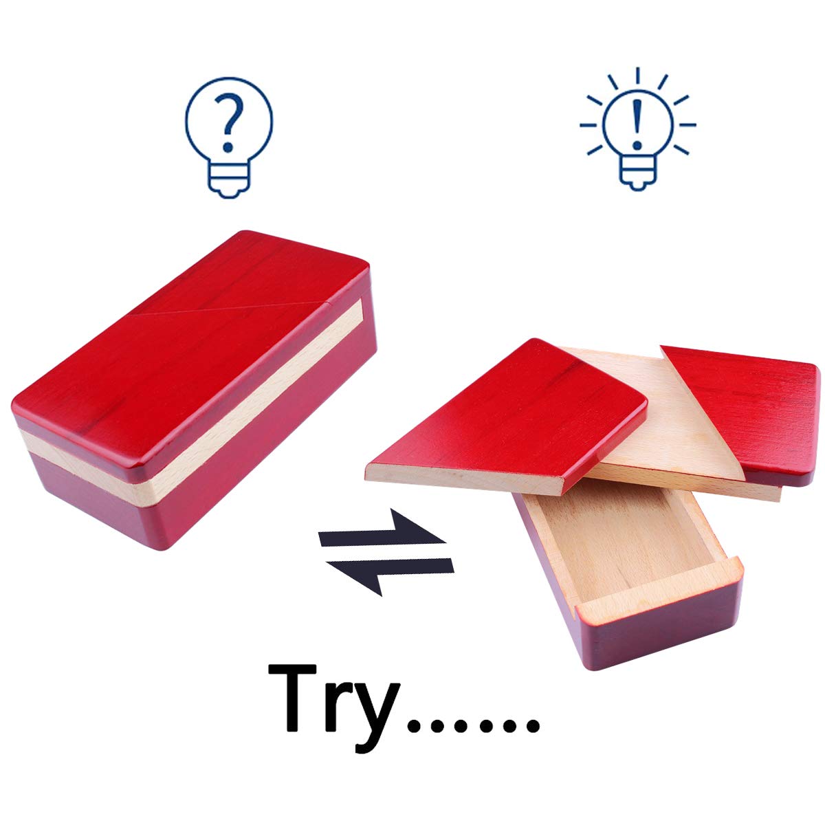 DC-BEAUTIFUL Impossible Puzzle Master Secret Opening Wooden Red Magic Box with Secret Drawer - Mysterious Gift Puzzle