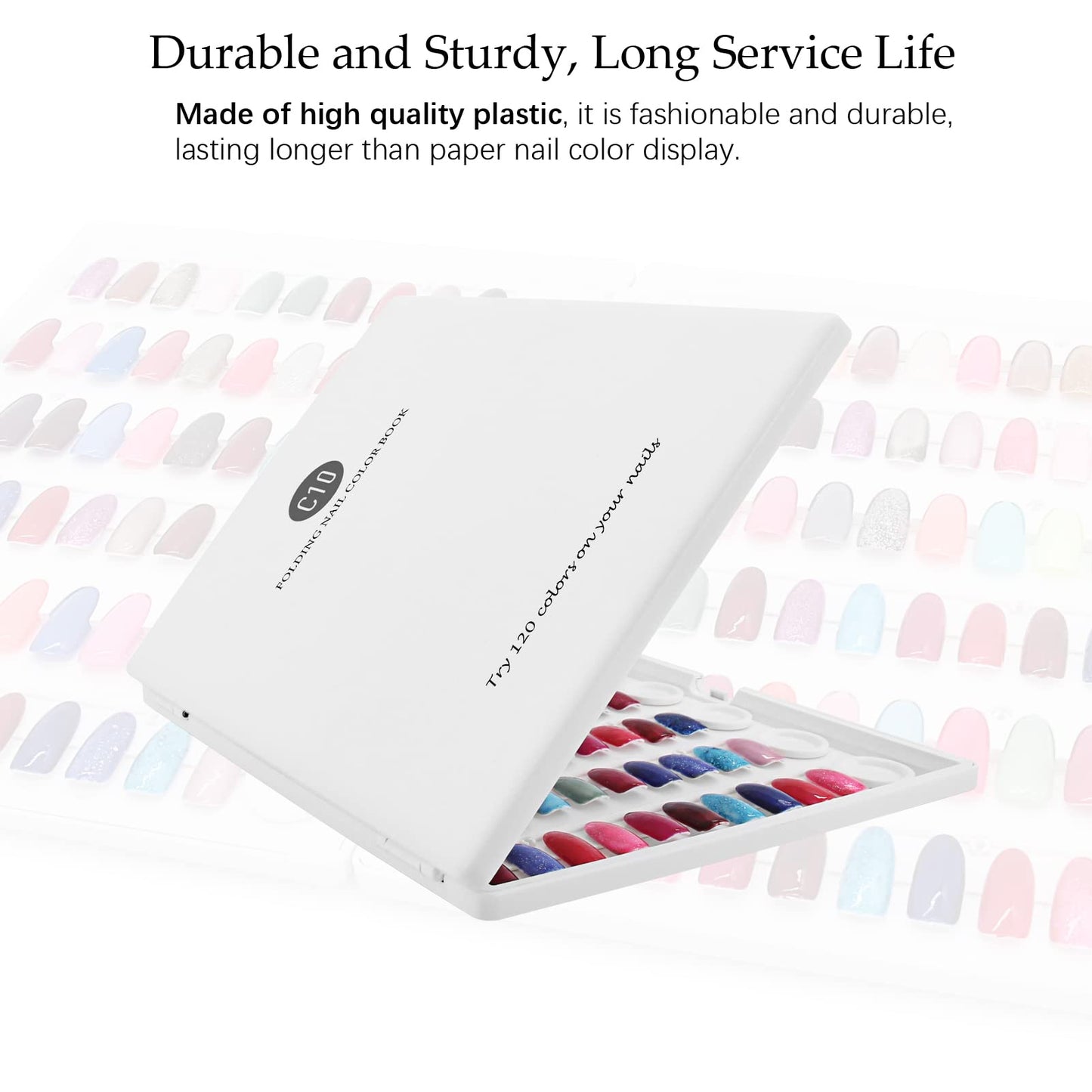 Nail Color Display Book Nail Swatch, C10 Plastic Nail Sample Display Book Nail Gel Color Card Book with Transparent Replacement Nails, No Need Pasting, No Need Glue (C10)