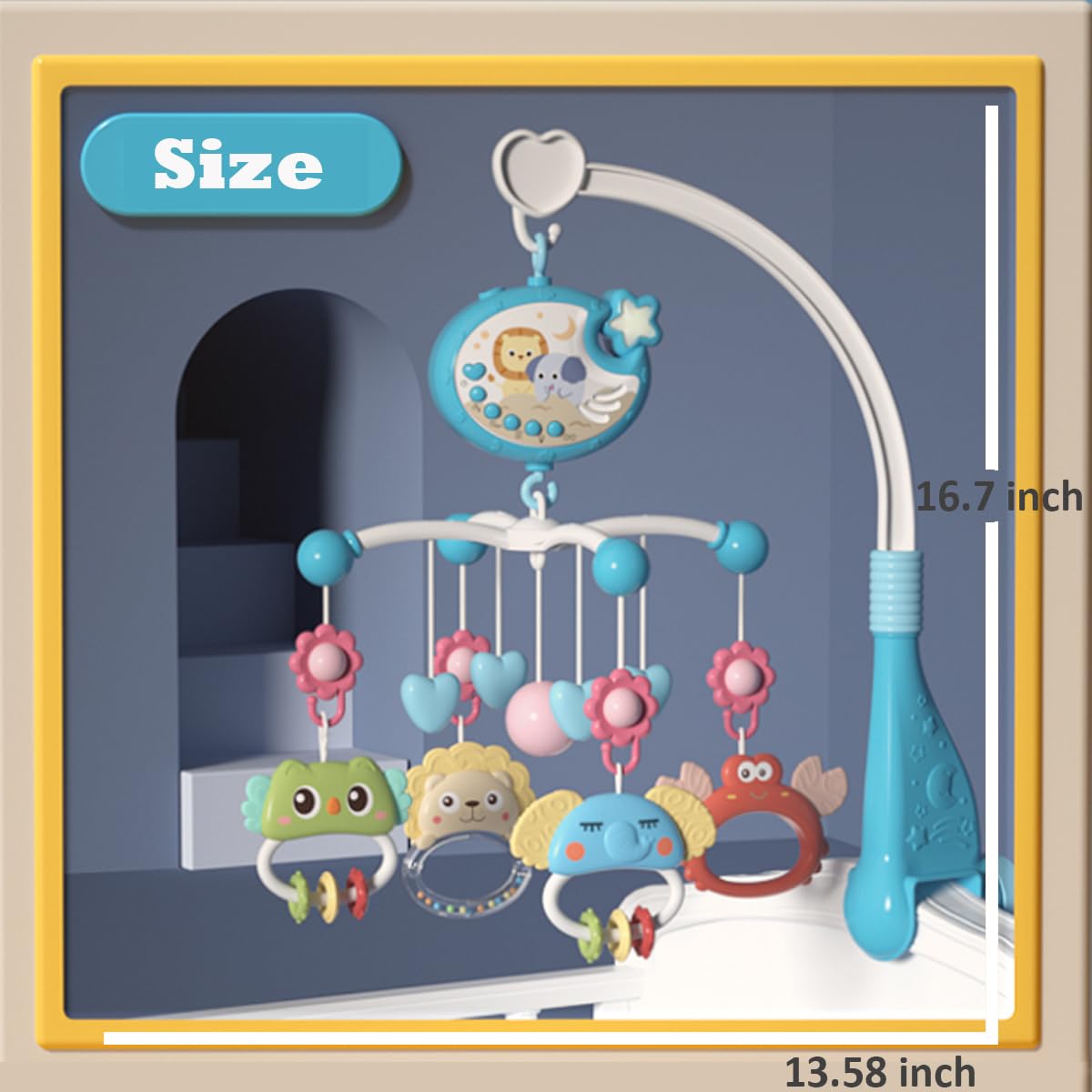 Baby Crib Mobile with Music and Light, Crib Toy with Remote Control & Timming Function, Projector Rotating Hanging Rattles Toys Baby Mobile Gift Toy for 0-24 Moths Boys and Girls