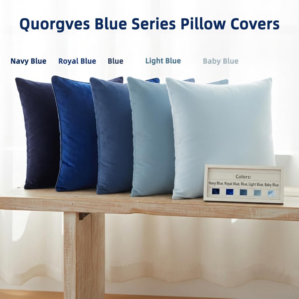 QUORGVES Light Blue Velvet Pillow Covers 24x24 Inch Set of 2, Soft Solid Decorative Square Throw Pillow Covers, Decor Cushion Covers for Bed Sofa Couch Bedroom Living Room - Coastal Sky Baby Blue
