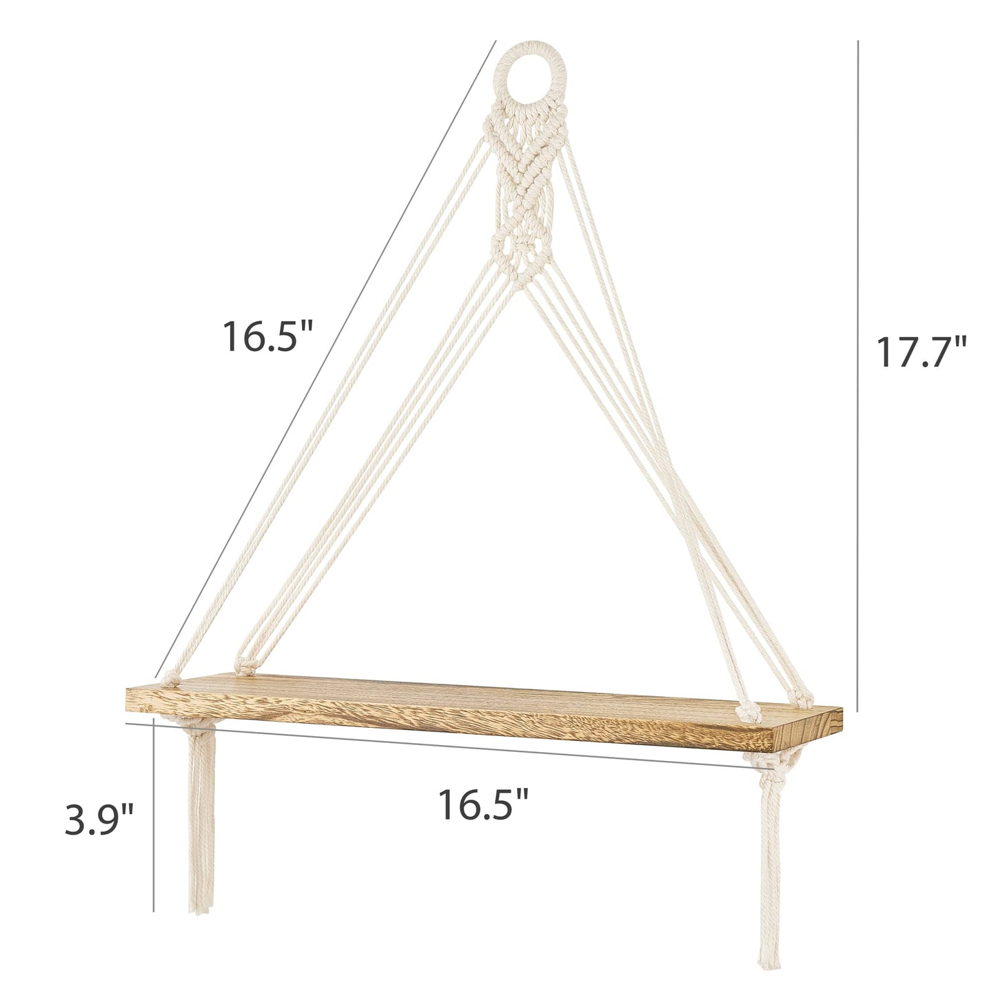 Mkono sSet of 4, 2 Packs Artificial Ivy Macrame Hanging Shelves with Lights, and 2 Packs Fake Hanging Plant with Pot