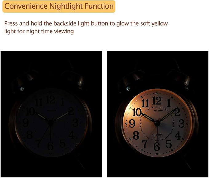 Peakeep Retro 4.5 inches Battery Operated Twin Bell Loud Alarm Clock | for Heavy Sleepers Adults, Old Fashioned Back to 80?€?s for Bedroom Desk Living Room Kids' Room Decoration (In-Bronze)