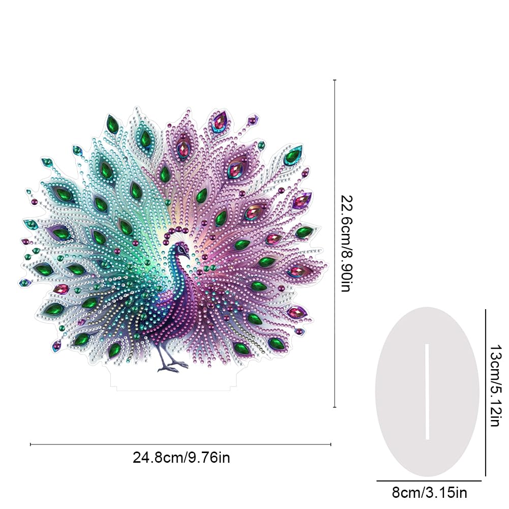 Sulunmo Diamond Art Kits for Adults - Acrylic Diamond Painting Ornaments, DIY 5D Diamond Art Statues Diamond Dots Sculpture with Special Shaped Drills(Peacock-66)