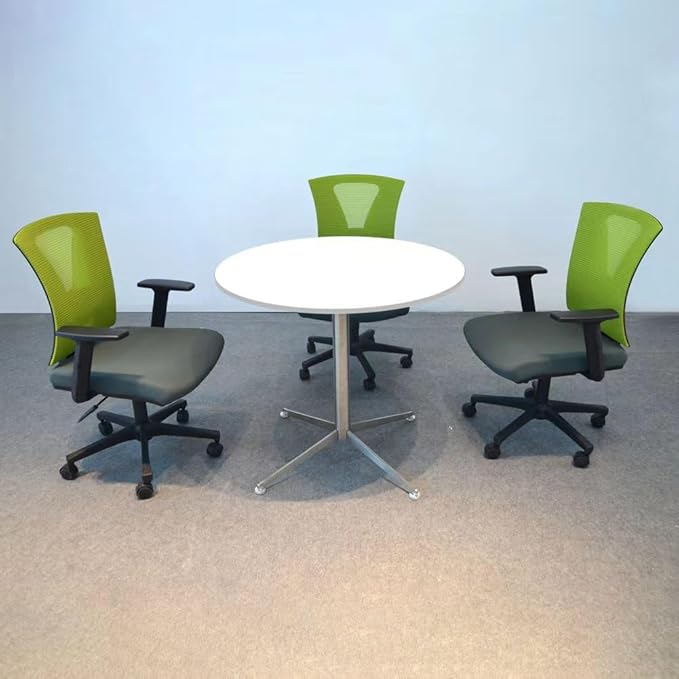 White Dining Table Round Small Office Table Conference Table Coffee Meeting Table w/Stainless Steel X-Shaped Pedestal for Office Boardroom Kitchen Living Room 31.5 inch