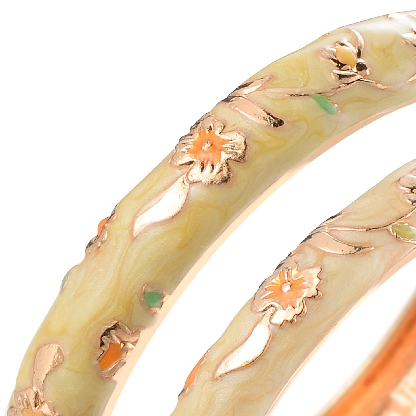 UJOY Designer Bracelet Flower Enameled Jewelry Spring Hinge Cuff Cloisonne Bangles Set Gift Box Packed 55A111-55B31 Cream Yellow