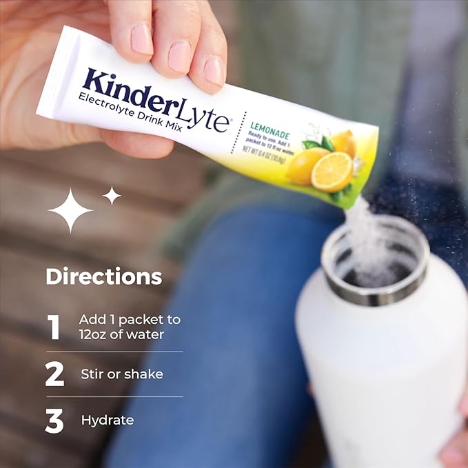 Kinderlyte Electrolyte Powder for Kids and Adults - Drink Mix Hydration Packets (Lemonade, 16 Count), No Artificial Sweeteners or Flavors, No Synthetic Dyes, Vegan, Non-GMO, Gluten-Free