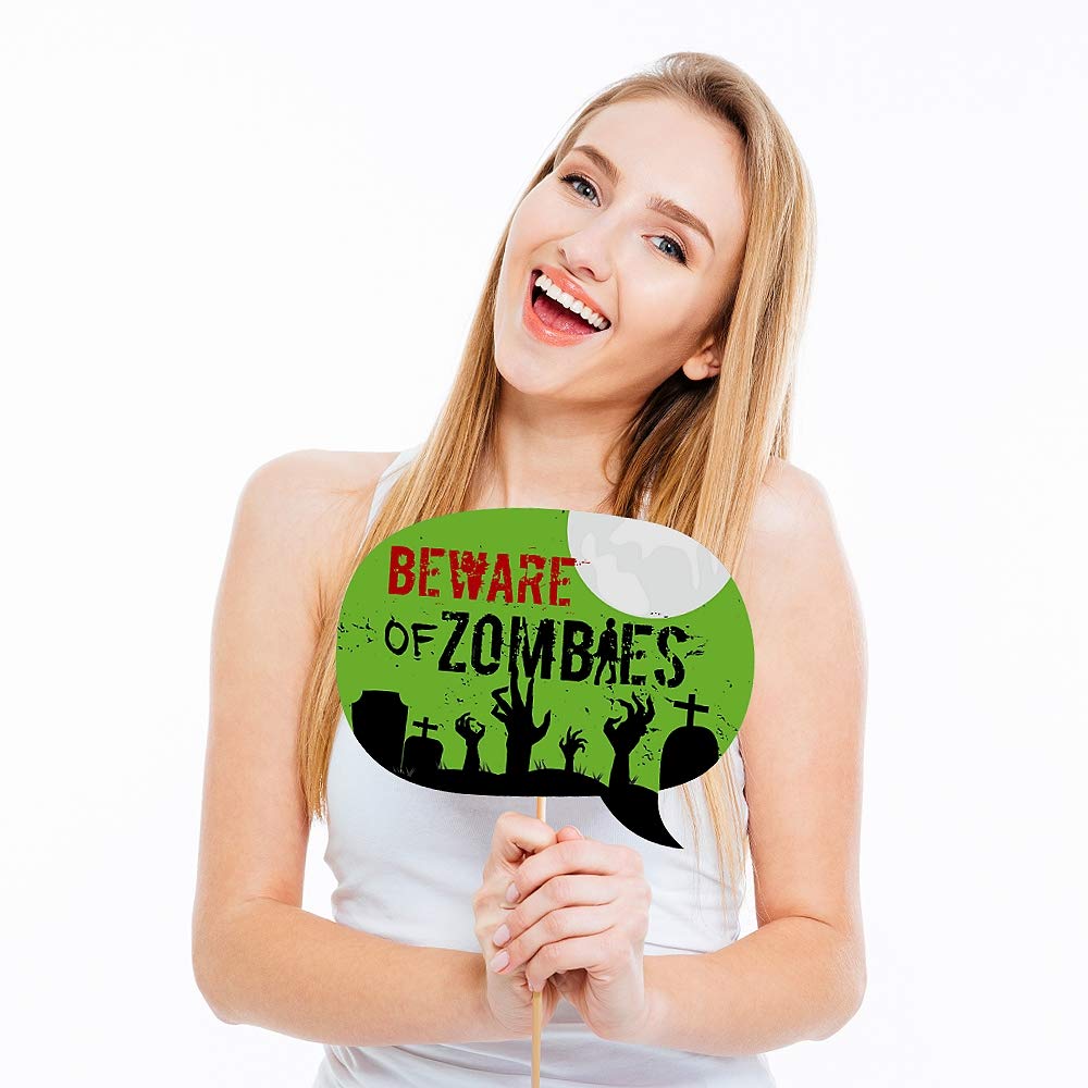 Big Dot of Happiness Zombie Zone - Halloween or Birthday Zombie Crawl Party Photo Booth Props Kit - 20 Count