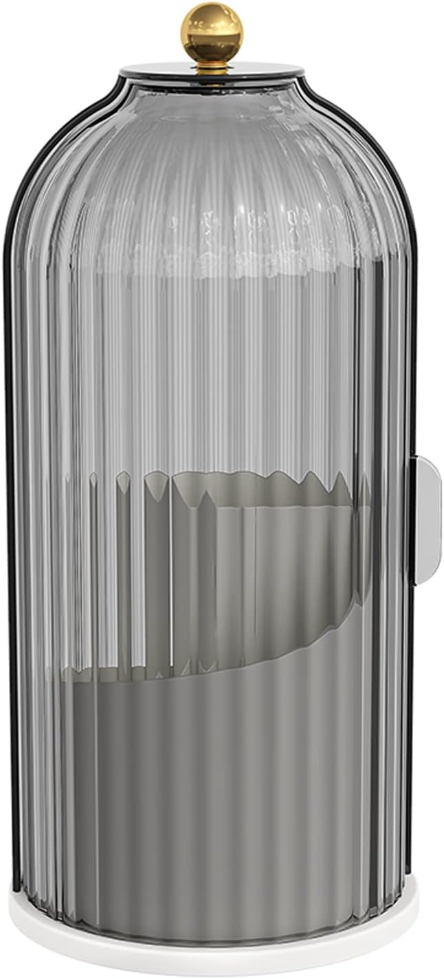 Makeup Brush Holder with Lid 360 Rotating Clear Dustproof Make Up Organizers for Vanity Bathroom Countertop, Gray