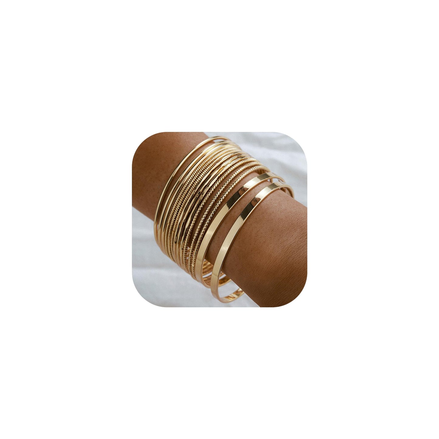 RINTOLER 14Pcs Gold Bangle Bracelets Set for Women - Multi Layer Stackable Textured Bracelets Boho Jewelrys for Women.