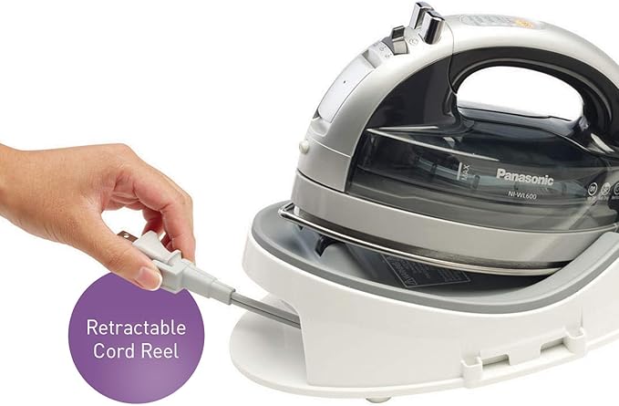 Panasonic NI-WL600 Cordless Steam/Dry Iron, 1500W Wide Stainless Steel Plate, Silver/Black