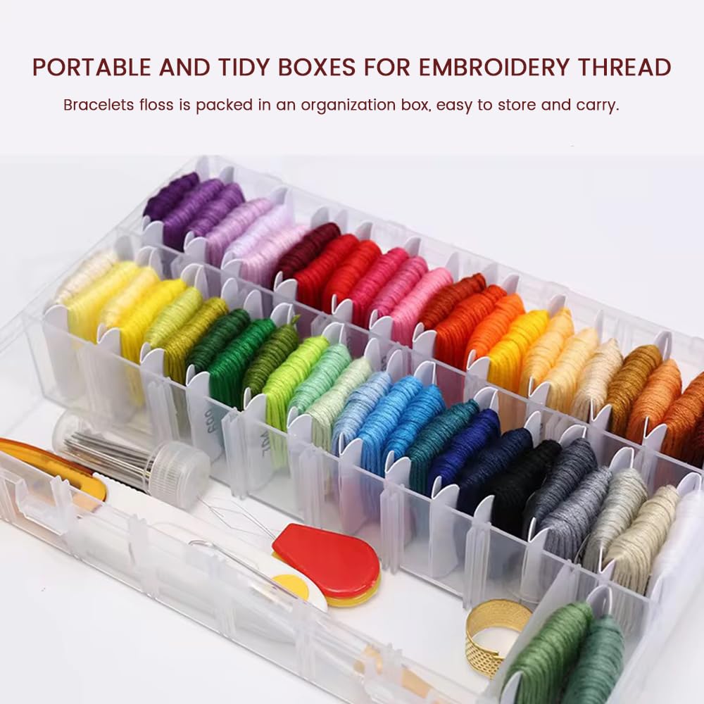 Huacan Embroidery Floss Kit with Storage Box 36 Colors Stitching Threads Sewing Kits 53 Pcs DIY Cross Stitch Accessories Set for Adults Beginner
