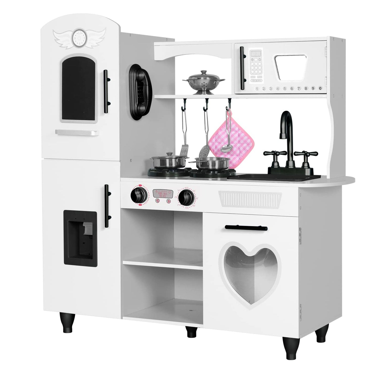 TaoHFE Wooden Kitchen Playset for Toddlers - Kitchen Toy Set with Lights & Sounds for Pretend Play, Gift for Kids Age 3+ (White)