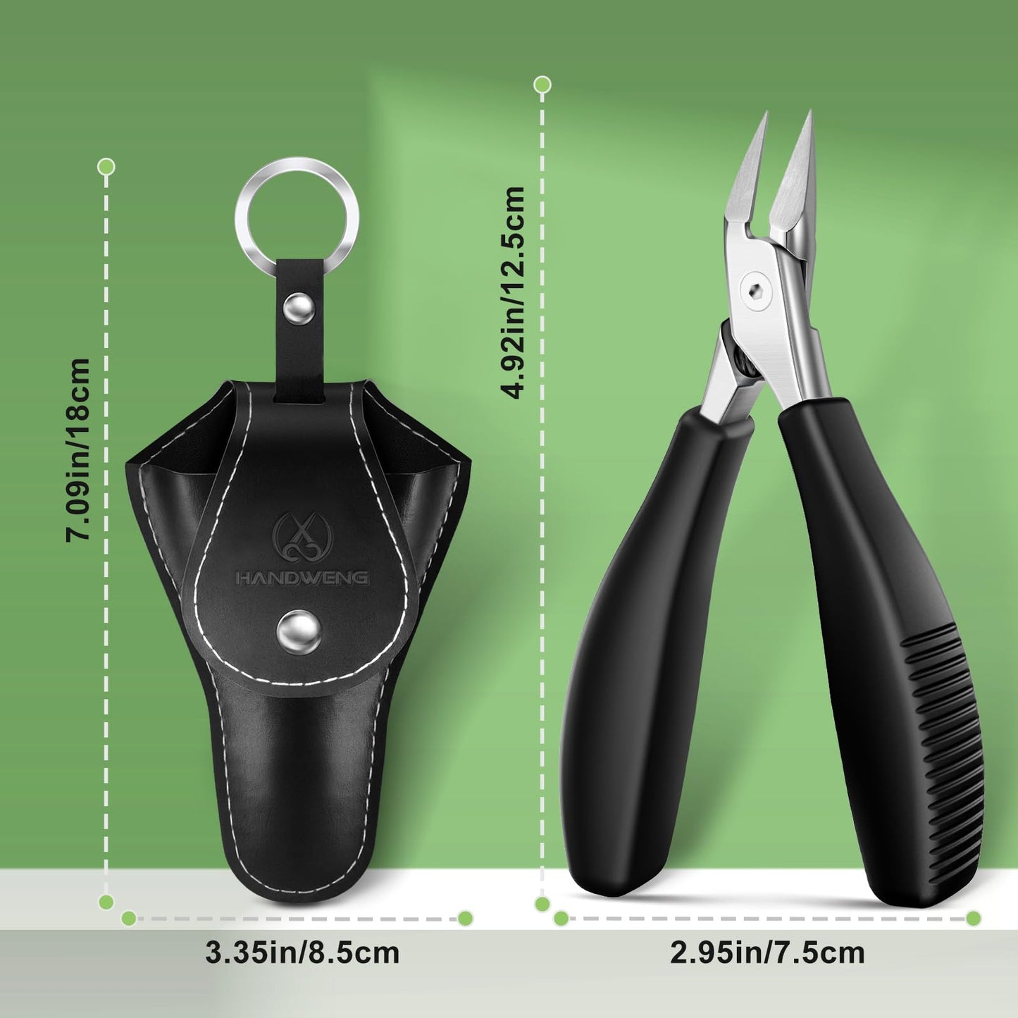 Ingrown Toenail Clippers for Thick Toe Nails, Straight Nail Clippers for Men, Heavy Duty Toe Nail Clippers with Soft Handle, Ultra Sharp Stainless Steel Fingernail Clippers with PU Leather Pouch