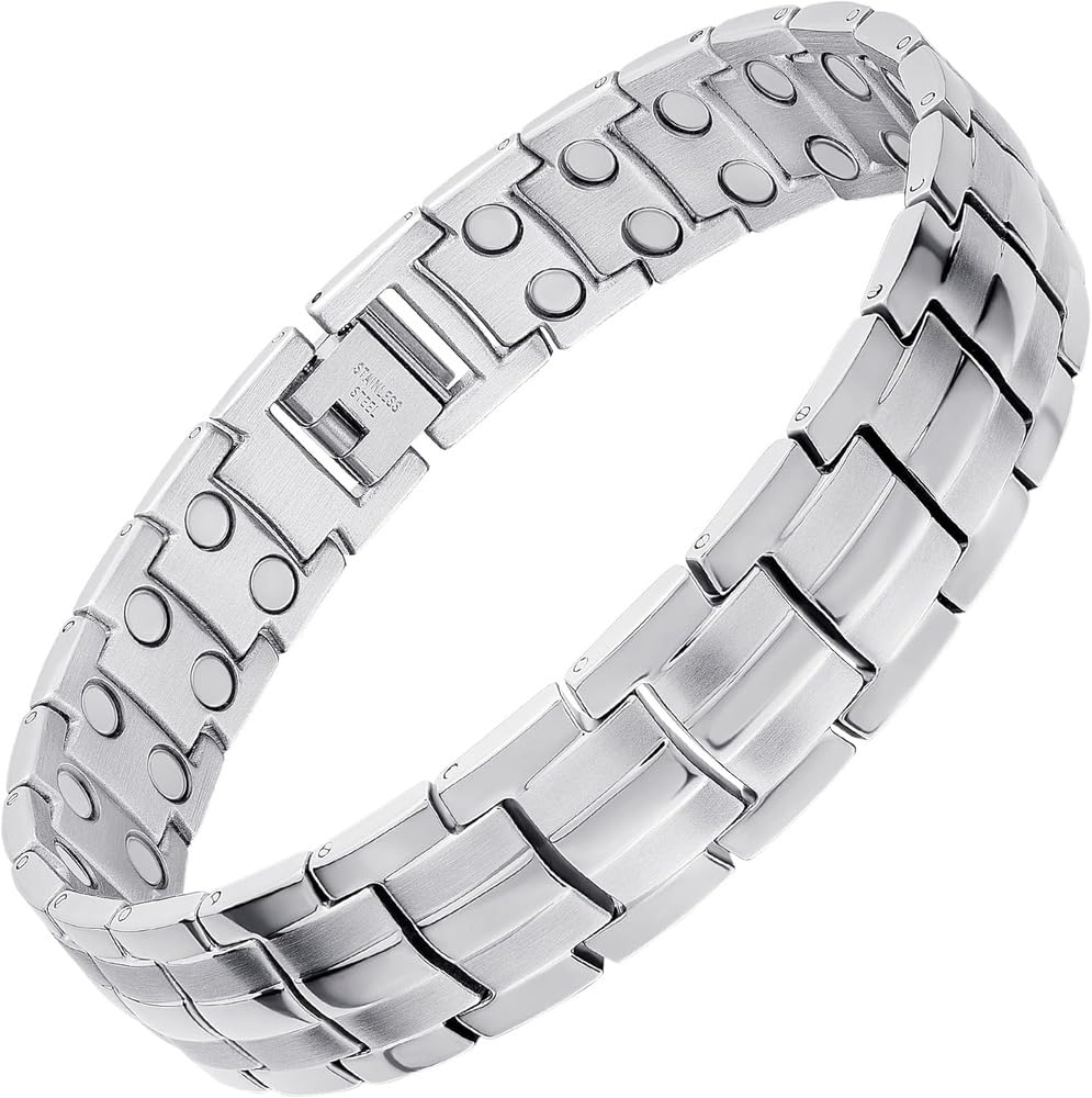 MagnetRX® Ultra Strength Magnetic Bracelet - Effective Stainless Steel Magnetic Bracelets for Men - Adjustable Bracelet Length with Sizing Tool for Perfect Fit (Silver)