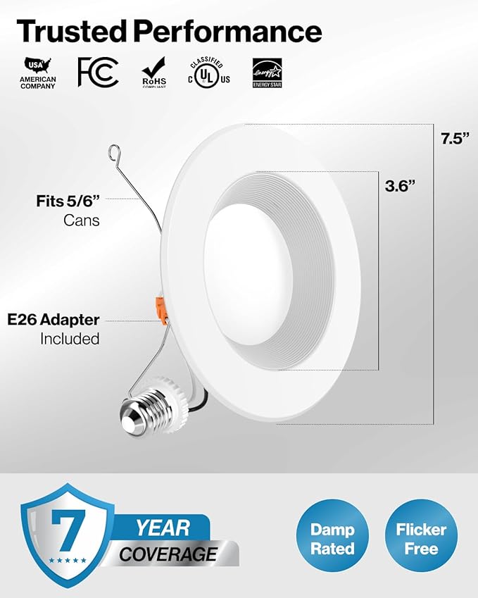 Sunco 96 Pack 6 Inch LED Recessed Light, Retrofit Downlight Can Lights for Ceiling, Baffle Trim, 1050 LM, 13W (75W Equivalent), 4000K Cool White, Dimmable, Damp Rated UL.