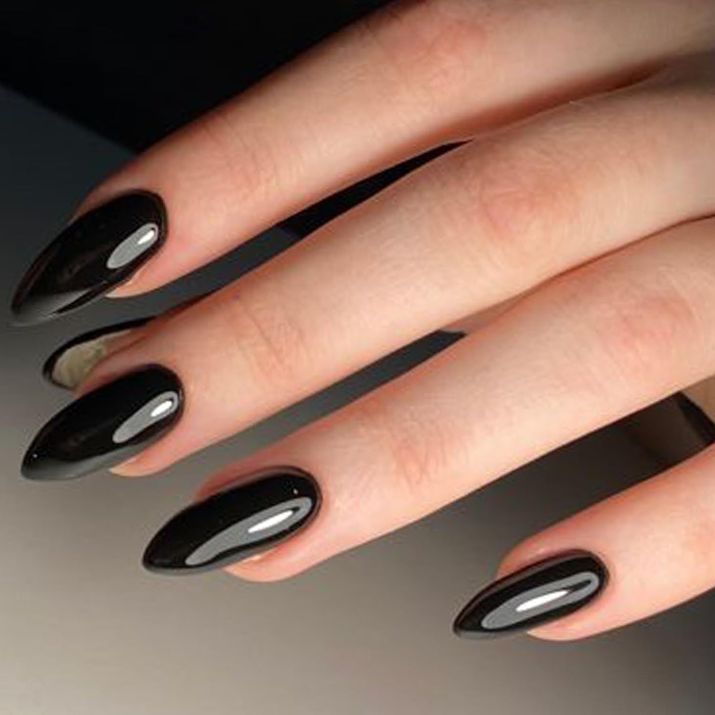 GLAMERMAID Press On Nails Almond with Press on Toenails Sets,Black Nude Glossy 48 Pcs Toenails Press Ons,Hand and Toenails Sets for Women