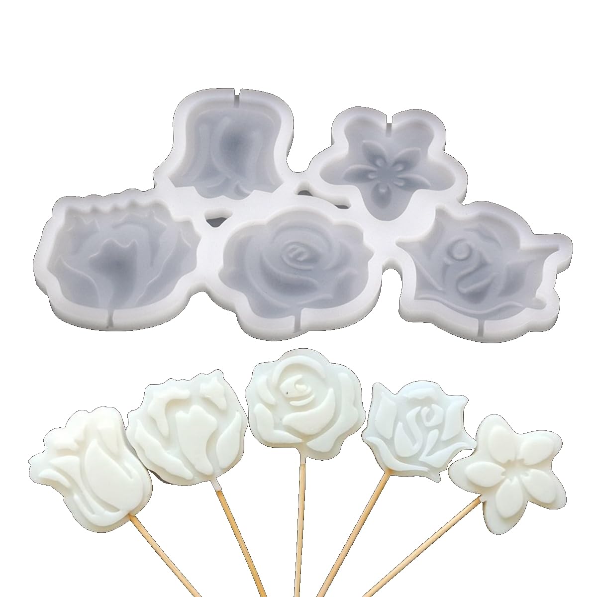 mostsom 2pcs/lot Rose Shape Silicone Mold Lollipop Mould Children Kids DIY Baking Tools for Chocolate Candy Biscuit Home Kitchen Accessories (F_ Rose Flower)