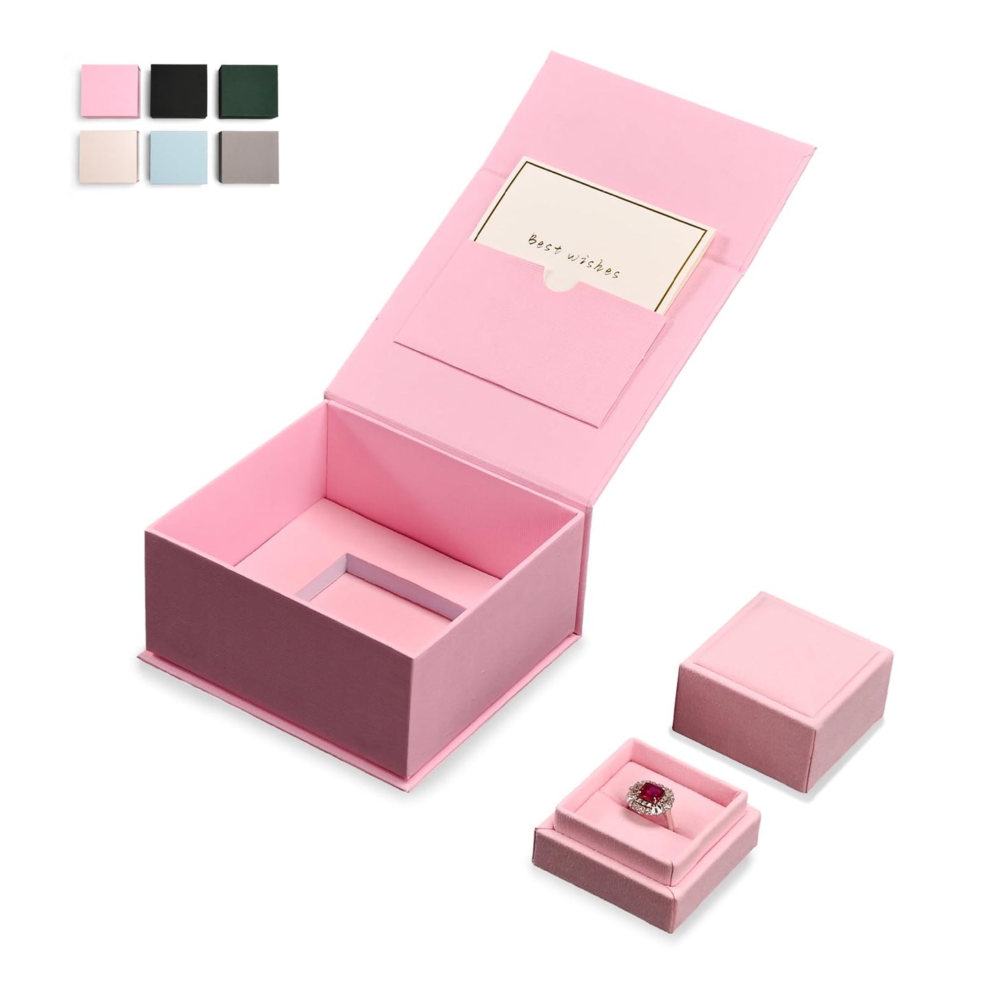 Oirlv Ring Gift Box with Lid Magnetic Boxes for Wedding Proposal Gift Birthday Present with Card(Pink)