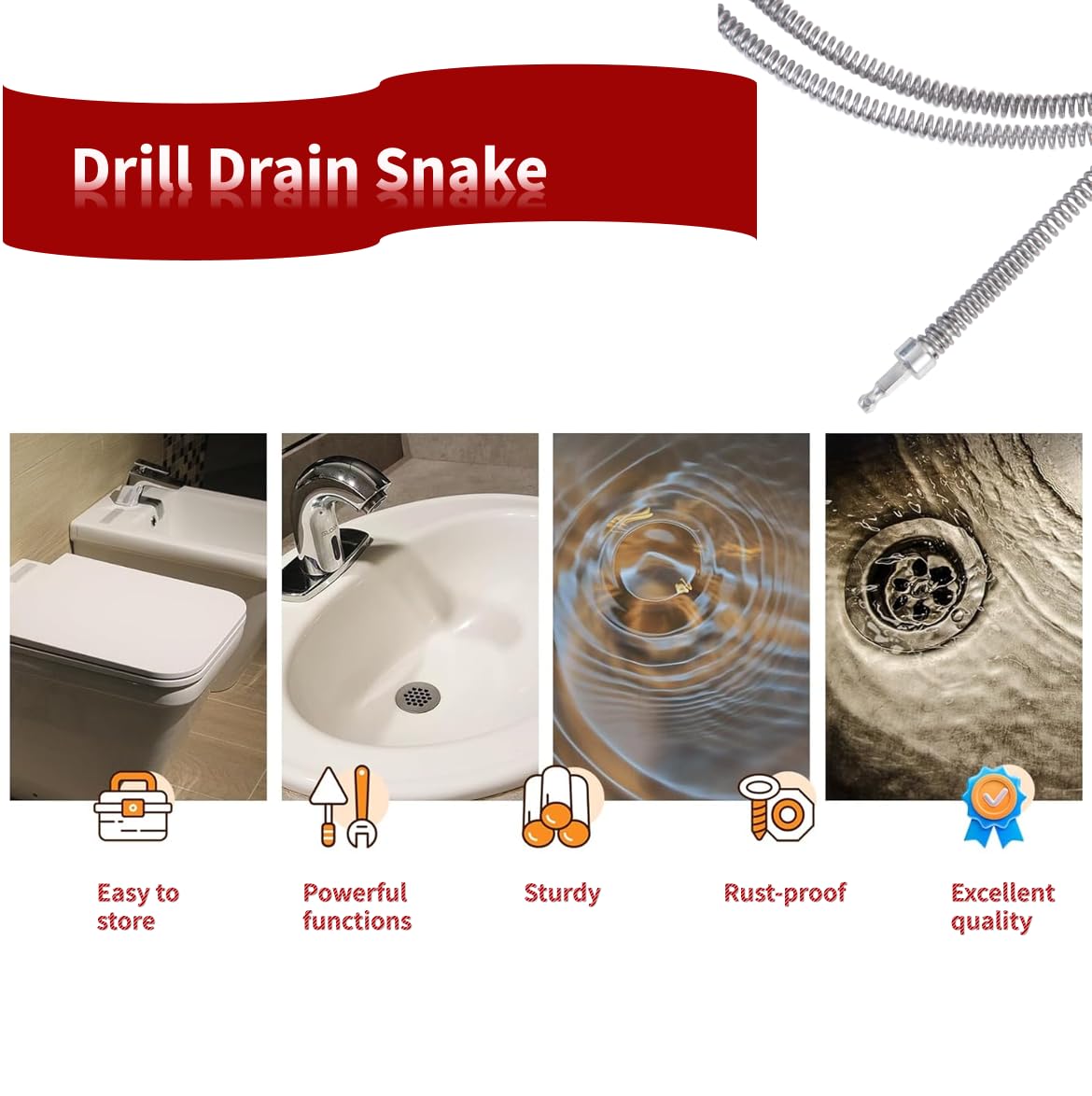 9.84 FT Drill Drain Snake,Sink Unclogging Tool That Can Be Connected To An Electric Drill,Hair Catcher Drain Snake,Drain Auger Drill Attachment,Drill Snake For Plumbing