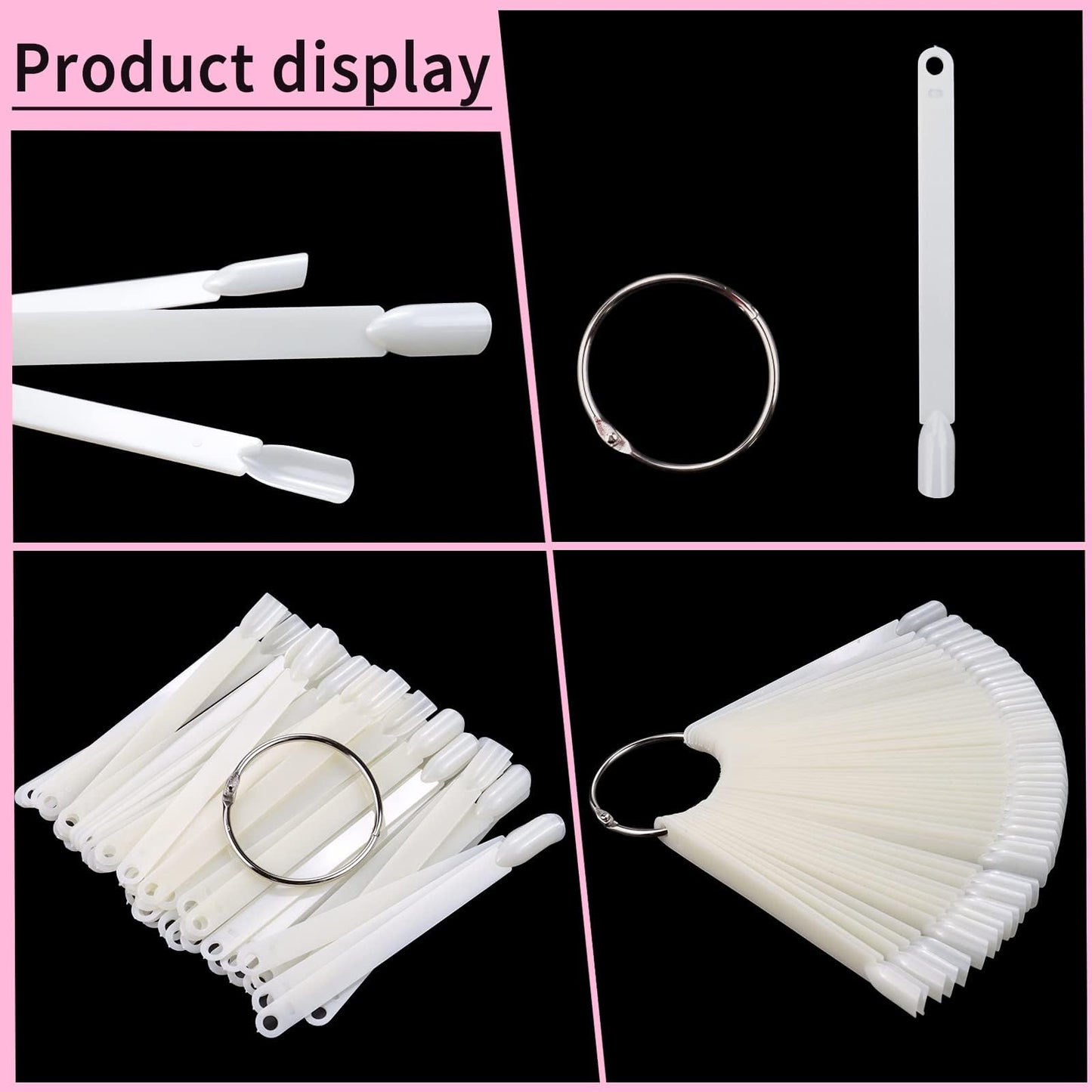 CZWESTC 300 Pcs Nail Swatch Sticks with Ring, Nail Sample Swatches for Gel Polish Color Display, Nail Salon, Home DIY Accessories (50 pcs/string)