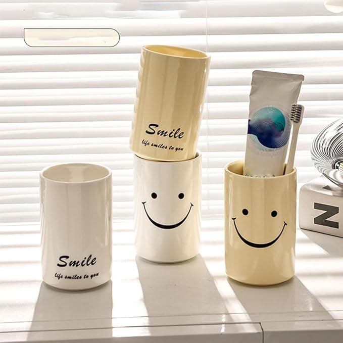 Smiley Face Ceramic Toothbrush Cup - Creative Smile Design, Practical Bathroom Cup, Perfect for Home, Dorm, or Gifts (White & A)