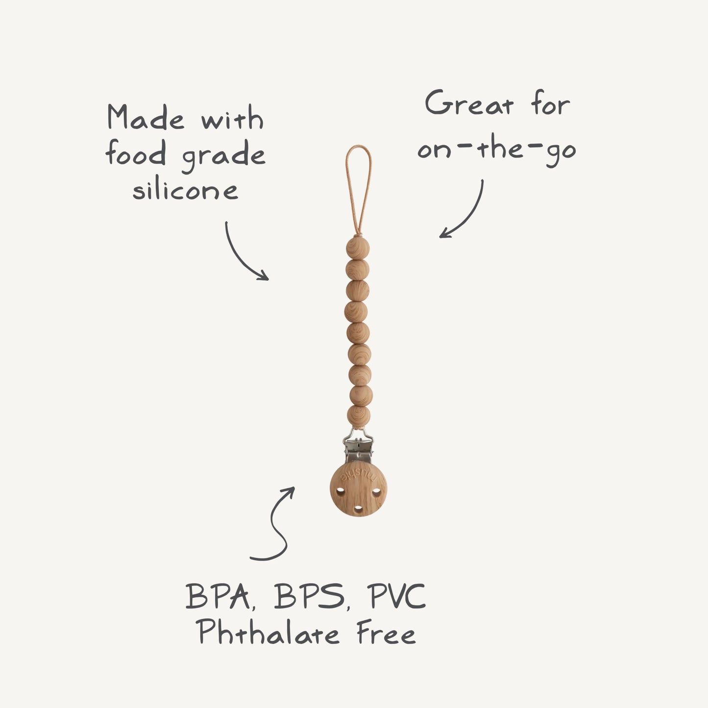 mushie 100% Silicone Baby Pacifier Clip BPA Free | Hera (Faux Wood)