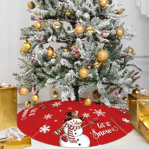 Fayoo 48" Christmas Tree Skirt Collar Snowman Xmas Winter Tree Skirt