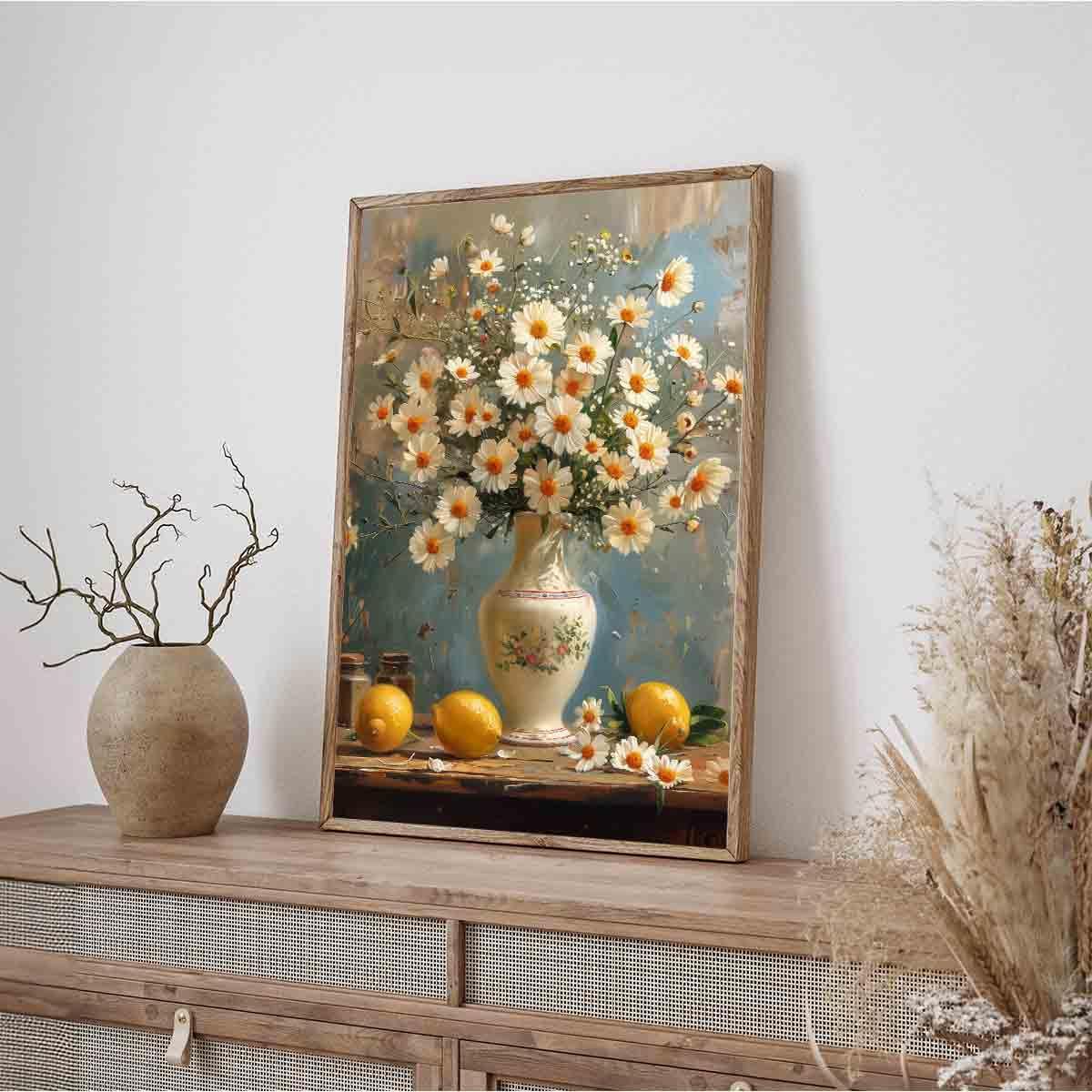 Lemon Tree Canvas Wall Art White Flowers Painting Rustic Fruit Pictures Vintage Lemon Wall Art Flowers In A Vase Canvas Still Life Kitchen Prints Farmhouse Country Pictures Vintage 16x24inch No Frame