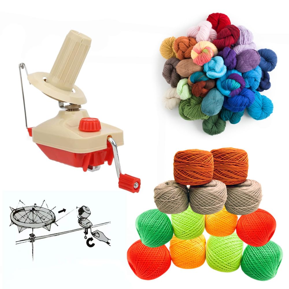 Ball Winder, Convenient Yarn Winder, Ball Winder Suit for Yarn Swift with Easy Installation, 1 Scissor + 20 Gauge Knitting Needles + 4 Sizes of Pom Pom Makers (26)
