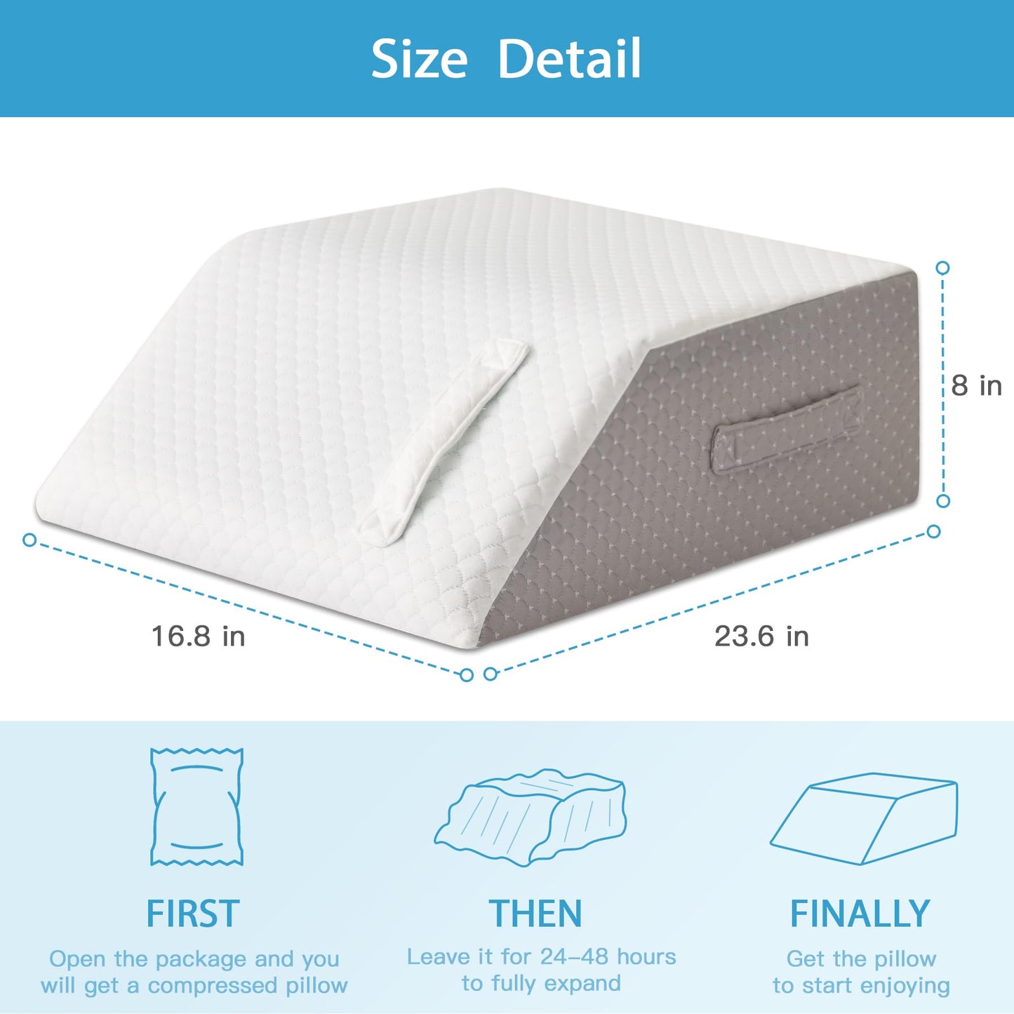 MEGCXIT Leg Pillow Elevation Blood Circulation, Leg Wedge for Elevation for Swelling, Leg Elevating Pillow for After Surgery, Memory Foam Foot Knee Pillow for Back Sleeping 23.6×16.8×8 Inch White/Grey