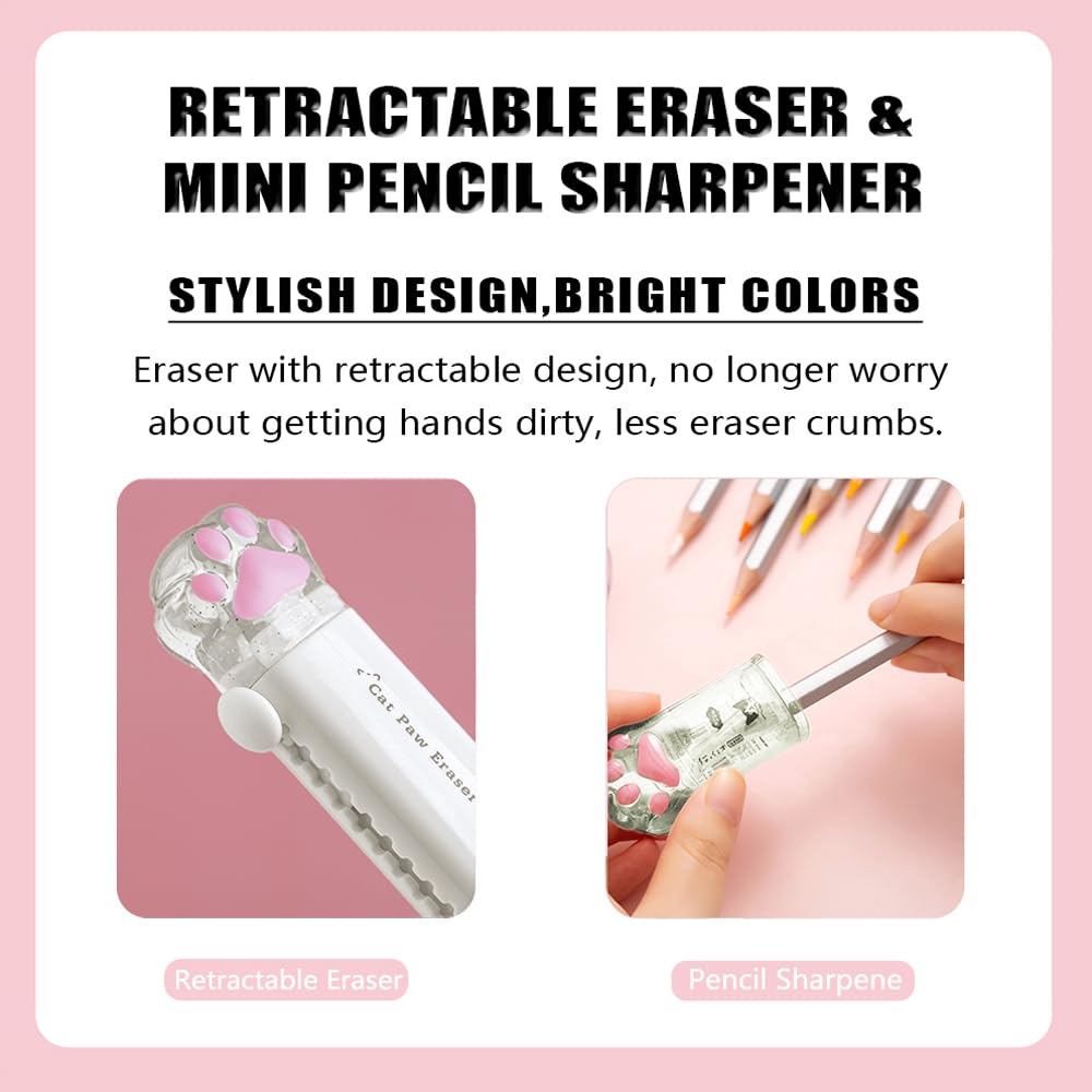 BITOSEE 9Pcs Cute School Supplies, Cute Stationery,Includs Pencil Sharpener,Eraser, Correction Tape,Sticky Notes, Ruler, Scissors,Utility Knife, for Cute Office Supplies