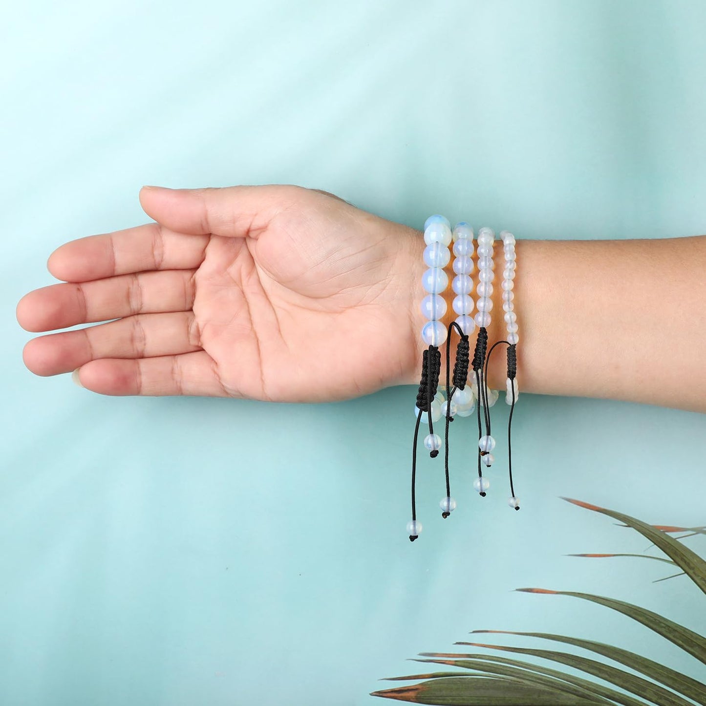 AD Beads 4mm Opalite - Self-Descovery - Handmade Natural Stone Crystal Bracelet with Adjustable Macrame String - Yoga Healing Power Energy Gifts for Men and Women