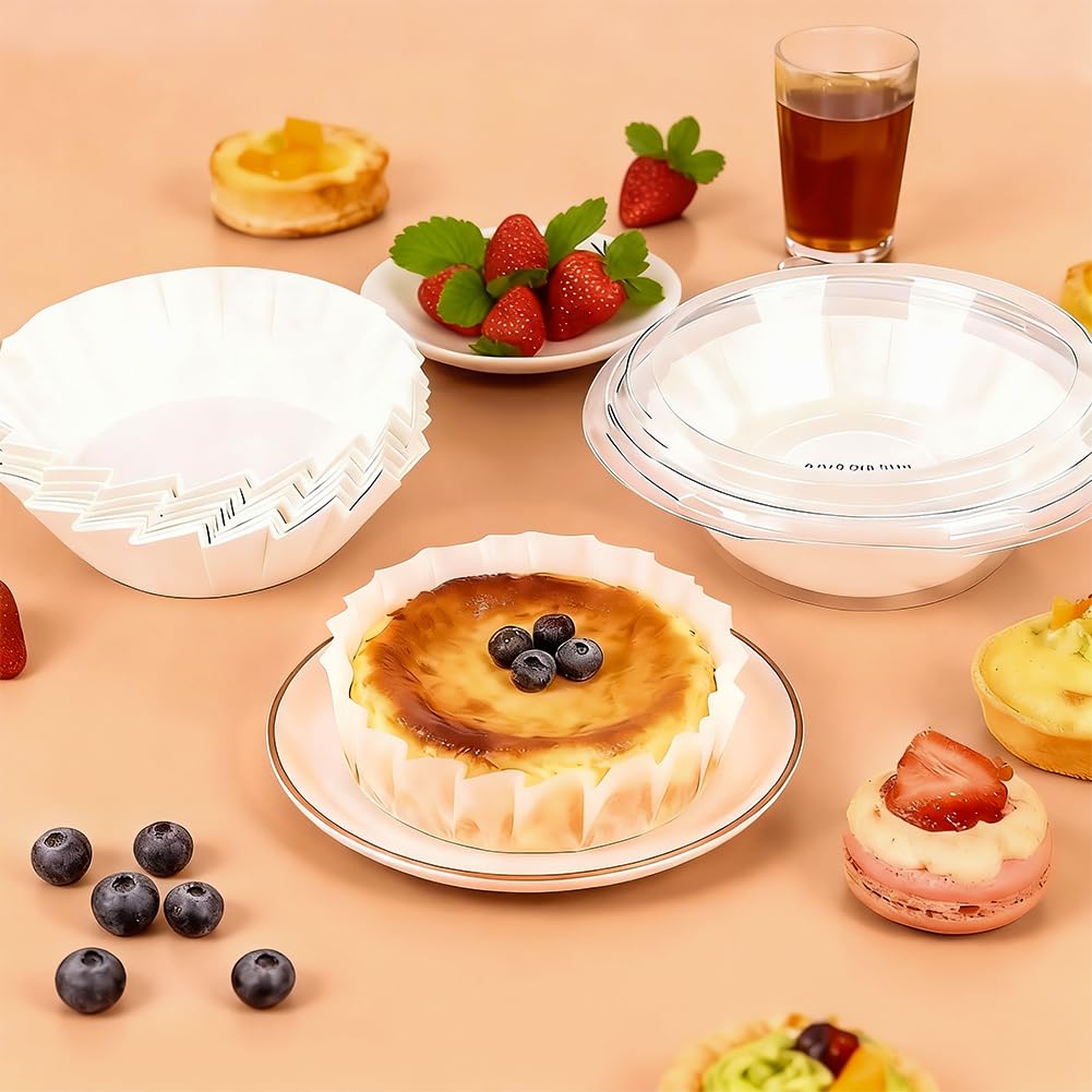 YQL 120PCS 4 Inch Disposable Basque Cake Paper Liners, Non-Stick Parchment Wrappers for Cheesecake, Muffin, Cupcake, Baking Paper Cups for Oven, Air Fryer, Microwave, White