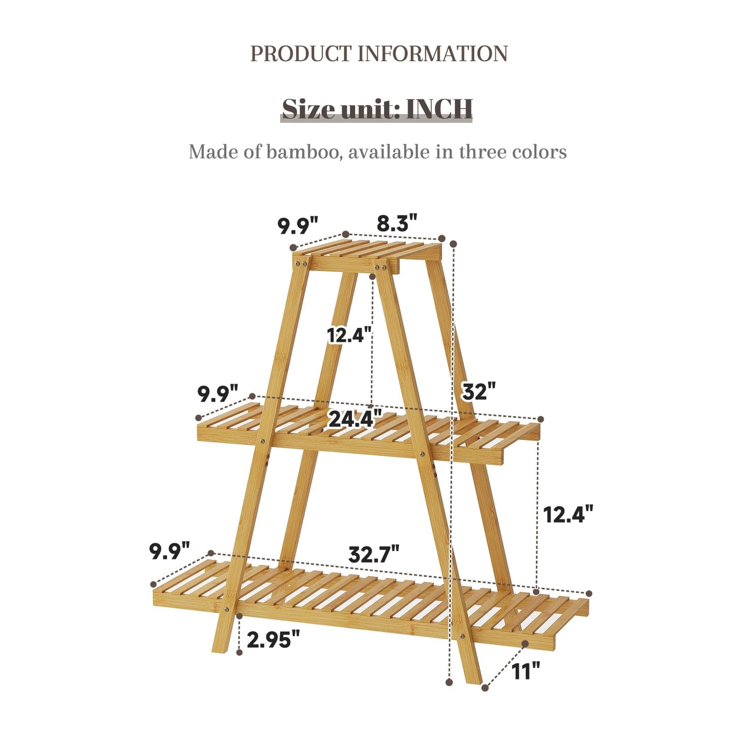 STDDRE Plant Stand For Indoor Outdoor Tiered Plant Shelf 3 Tier 8 Potted Bamboo Flower Holder Ladder Rack For Multiple Triangle Table Plant Pot Stand (Natural)
