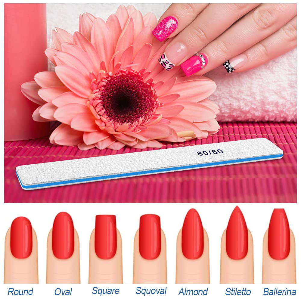 Nail Files 50pcs-Nail File 80/80 Grit for Acrylic Nails, Rough Nail Files Emery Boards for Artificial Nails, Fake Nails, Professional Double Sided Jumbo Zebra Nail File