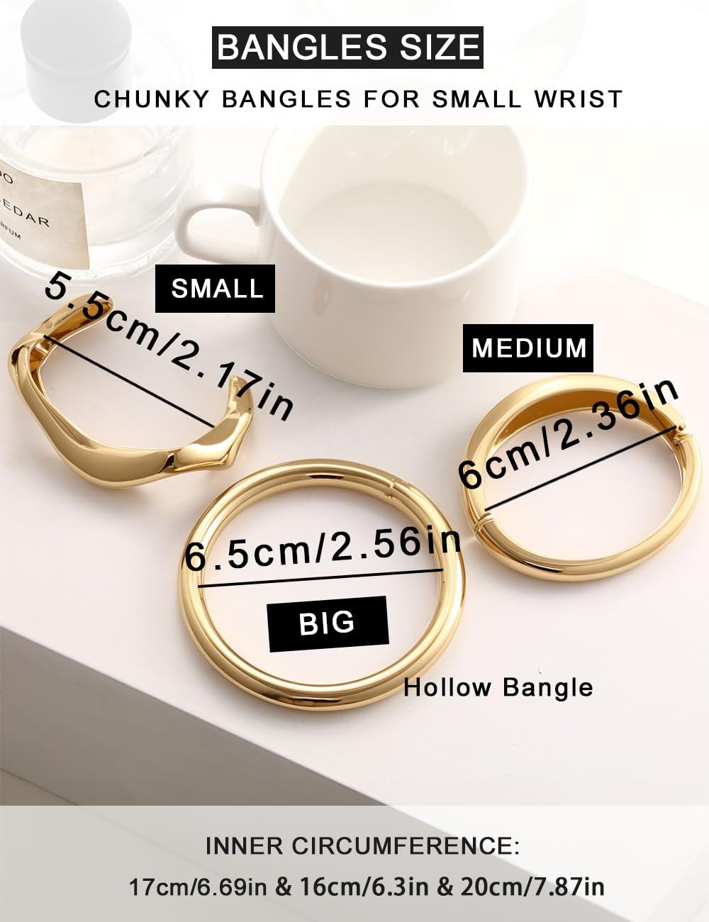 Chunky Gold Bangle Bracelets for Women, Dainty 14k Gold Plated Big Stackable Bangles Set, Trendy Statement Cuff Bracelet Stack Fashion Jewelry Gifts (Gold wave bangles)