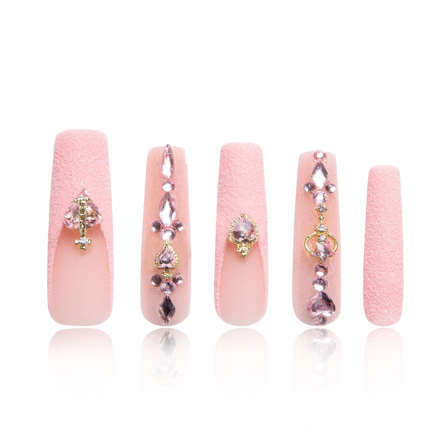 LOVFUL Press on Nails Dreamland Escape Pink | Handmade with Full Covered Crystals | Reusable Fake Nails | Square Mid length 1.7in | H229-S