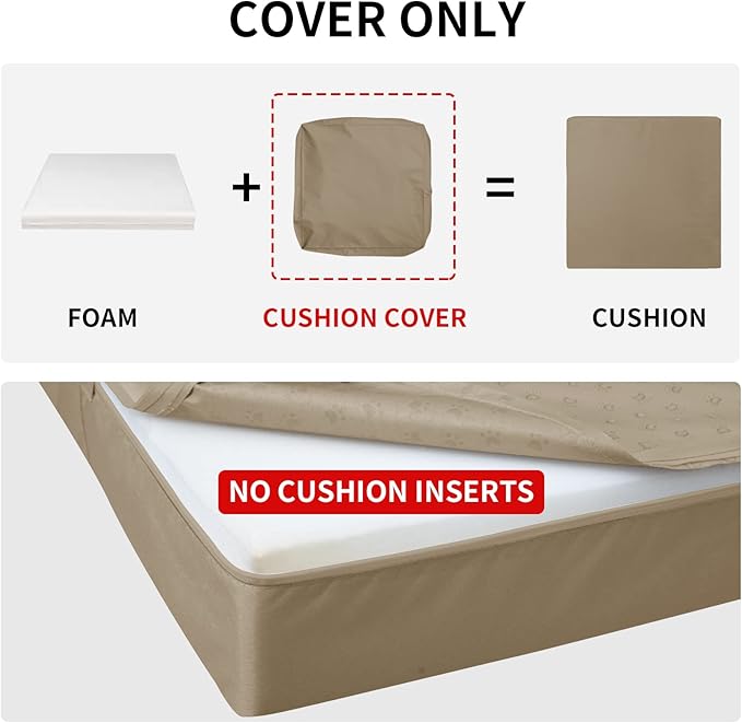 Easy-Going Waterproof Patio Cushion Covers 22x22x4 inch 4 Pack Replacement Non-Slip Outdoor Seat Cushion Slipcover with Zipper. Camel