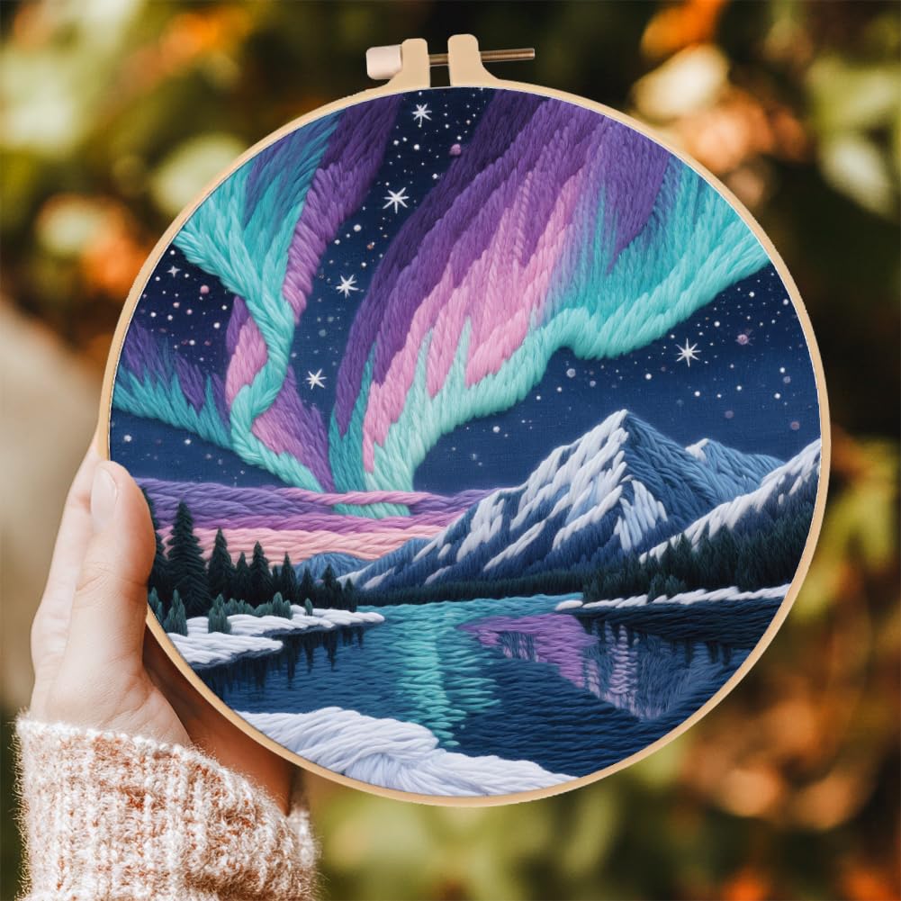 ACRNIGHEET 6Pcs Embroidery Kit for Beginners Adults, Complete Cross Stitch Kits, Landscape Embroidery Kit for Home Decor and DIY Craft Projects, Great Gift for Embroidery Lovers