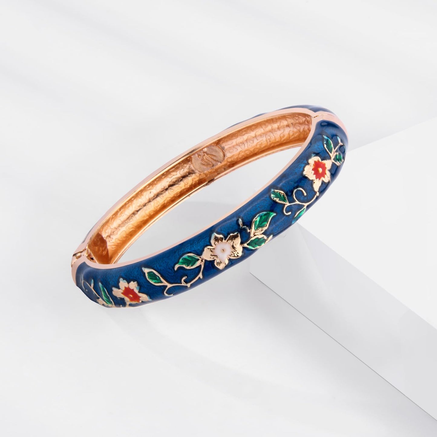 UJOY Cloisonne Bracelet Hinge Indian Cuff Bangle Enameled Jewelry Flower Bracelets for Women Gift Box 55A82-55A87 Blue red