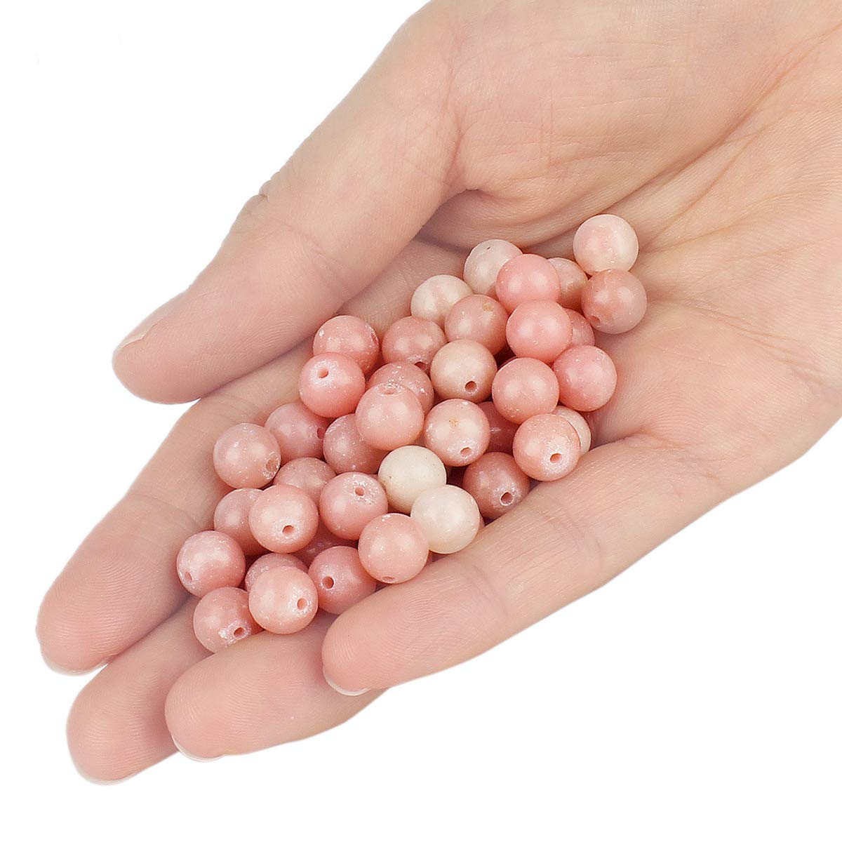 70PCS Natural 8MM Healing Gemstone, Peruvian Pink Opal Energy Stone Round Loose Beads, Semi-Precious Crystal Beads with Free Elastic String for Jewelry Making DIY