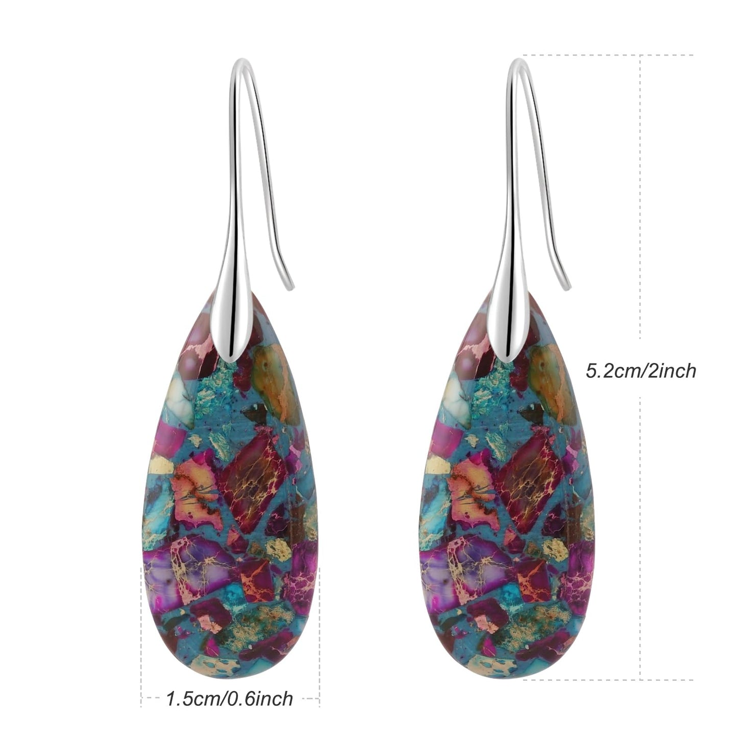 Sriomu Natural Healing Stone Fishhoop Dangle Drop Earrings Statement Gold silver earrings