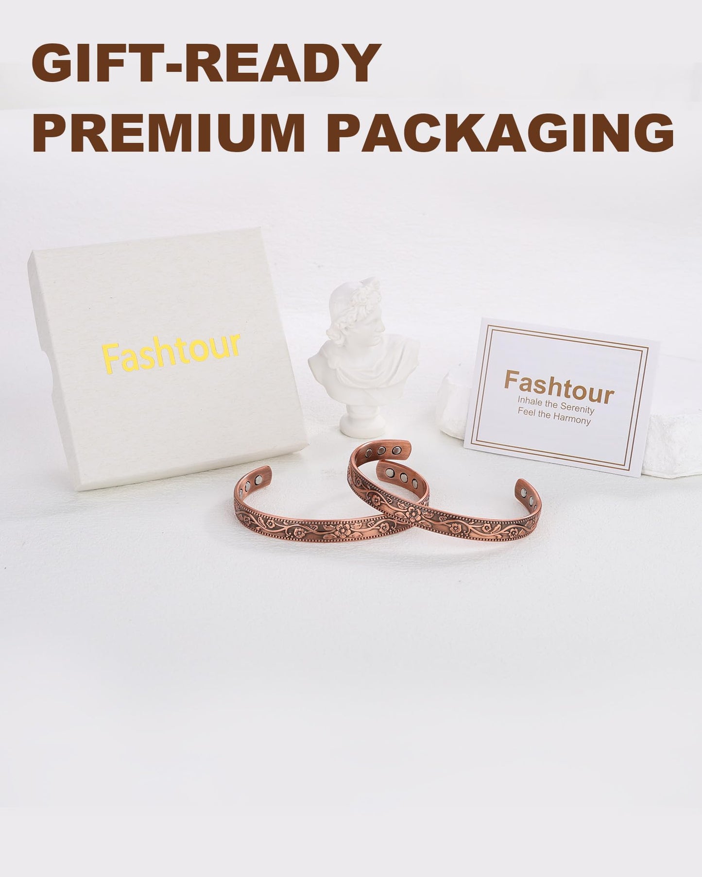 Fashtour Copper Magnetic Bracelets for Men Women,99.99% Pure Copper With 6 & 8 Ultra-Strong Magnets 3800 Gauss, Adjustable Design(2PCS) (Vintage)