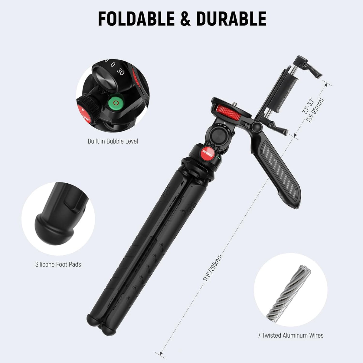 NEEWER Mini Flexible Tripod for iPhone & Camera with Remote/Handle/Phone Holder/Action Camera Adapter, Portable Pocket Desk Tripod for Travel Vlogging Compatible with iPhone GoPro Samsung, TP36