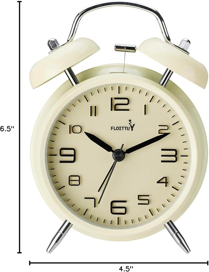 FLOITTUY (Loud Alarm for Deep Sleepers 4'' Twin Bell Alarm Clock, Stereo Digital Dial Alarm Clock with Backlight for Bedroom and Home Decoration(Cream Cheese)